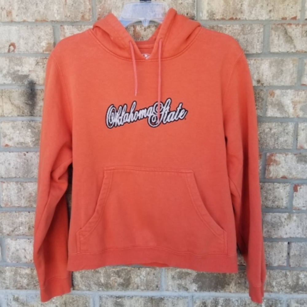 OKLAHOMA Silver Metalic OSU Cowboys LongSleeve HOODIE (Size M) Orange Sweatshirt